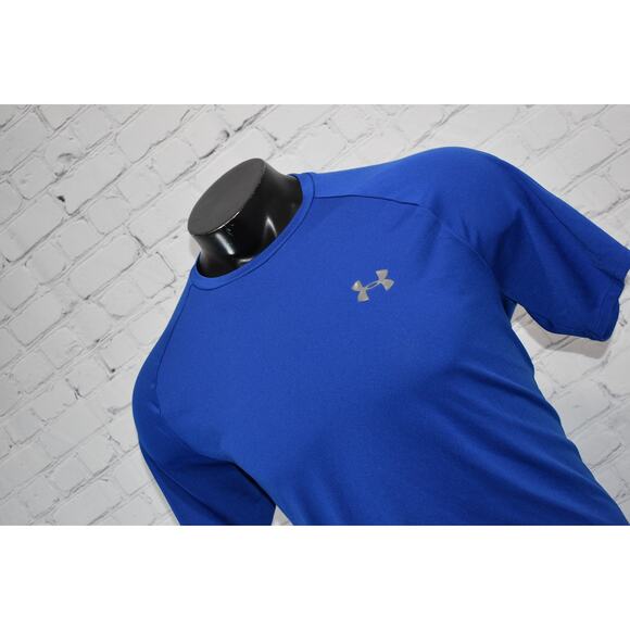 Under Armour Shirt Tech Tee Mens Size Large Gym Blue Performance HeatGear - Picture 1 of 6